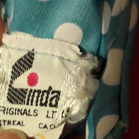 Vintage 70s Polka Dot Mini Dress, Built-In Bra, "Linda Originals" Montreal, XS - Picture 7 of 9